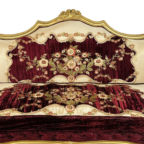 Antique Finish 5 Piece Sofa Set Gold Leaf Velvet & Indian Embroidered Fabric