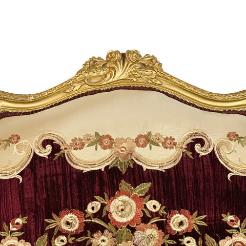 Antique Finish 5 Piece Sofa Set Gold Leaf Velvet & Indian Embroidered Fabric