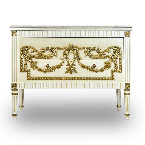 2 Drawer Sideboard White Finish Gold Leaf