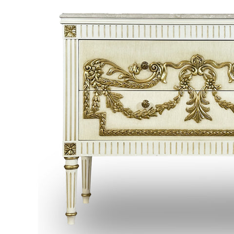 2 Drawer Sideboard White Finish Gold Leaf