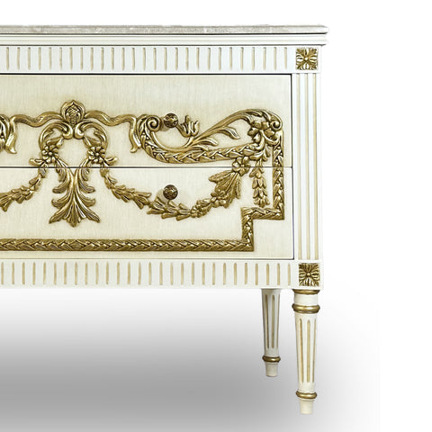 2 Drawer Sideboard White Finish Gold Leaf