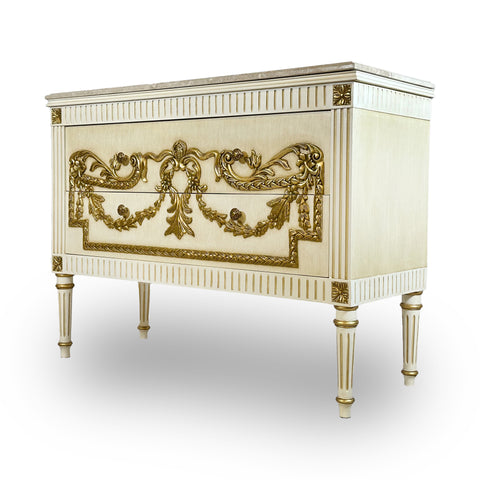 2 Drawer Sideboard White Finish Gold Leaf