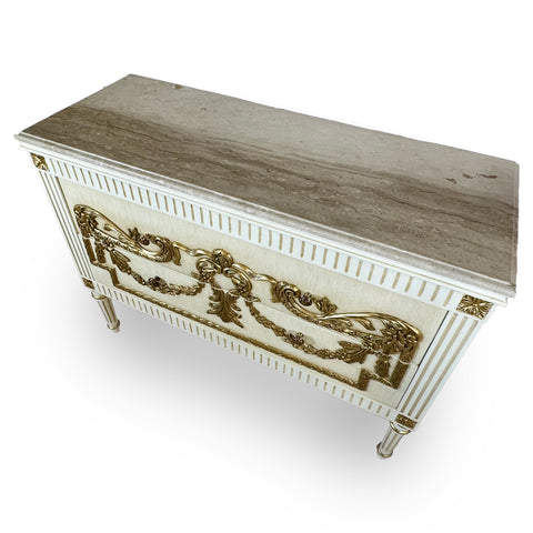 2 Drawer Sideboard White Finish Gold Leaf