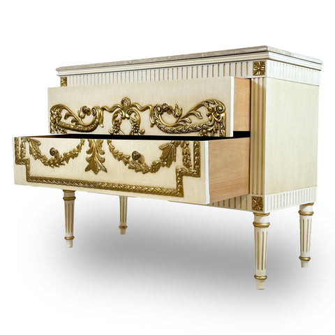 2 Drawer Sideboard White Finish Gold Leaf