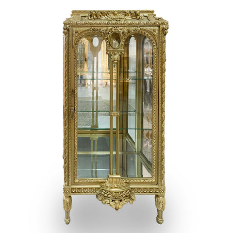 Antique Finish Vitrine Cabinet Gold Leaf