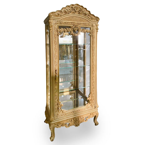 Antique Finish Vitrine Cabinet Gold Leaf