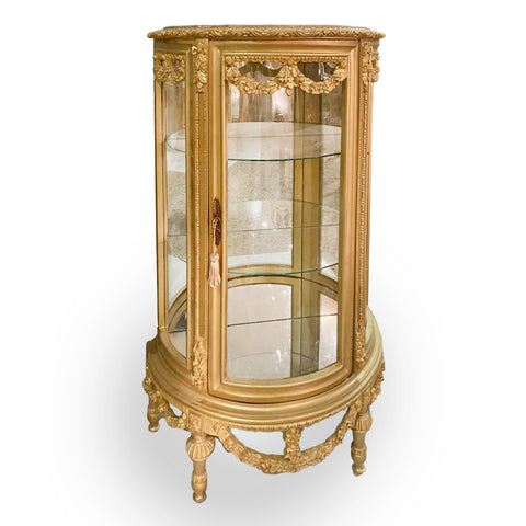 Antique Finish Vitrine Cabinet Gold Leaf